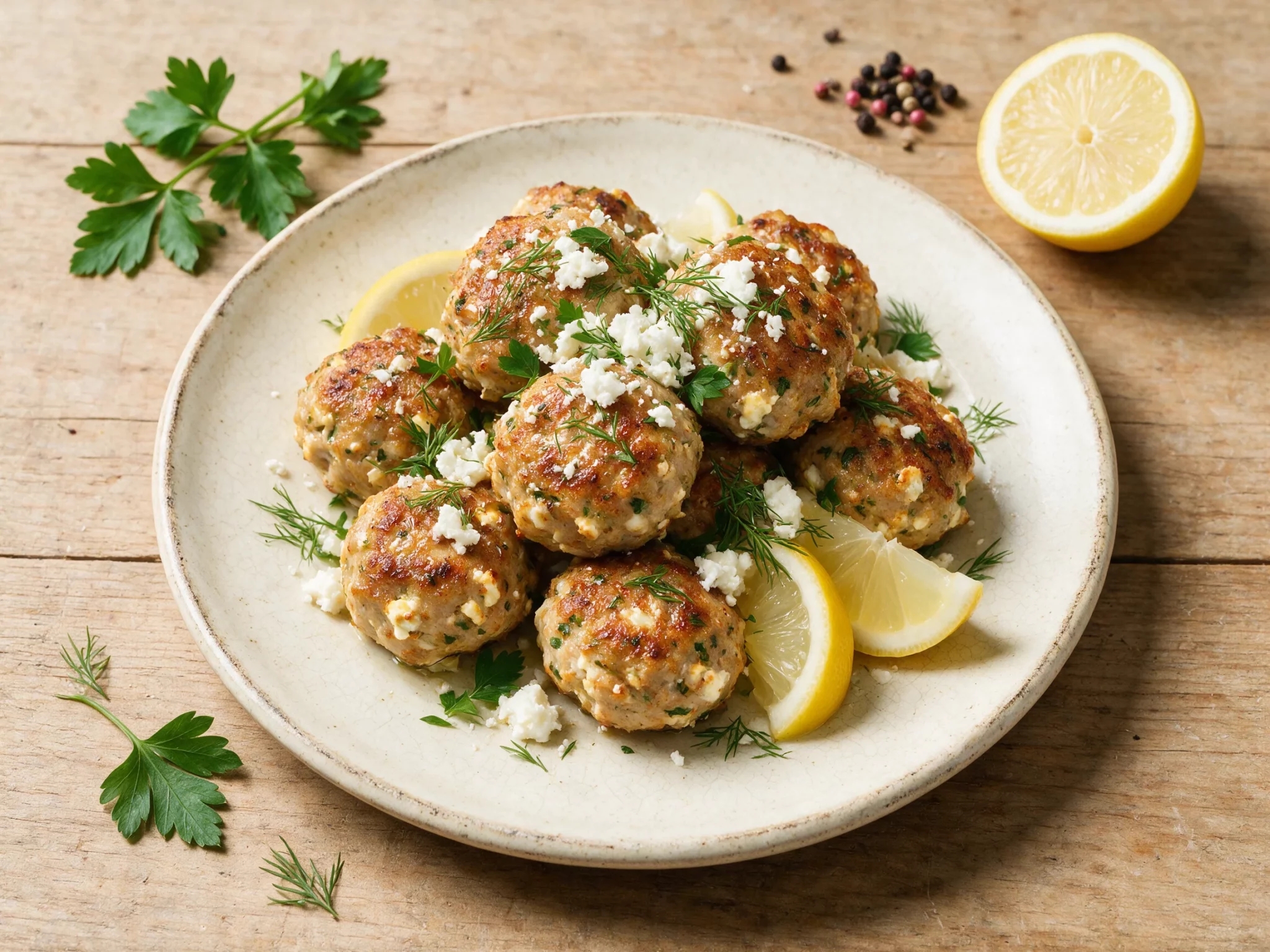 Pan-Fried Greek Turkey Meatballs with Feta and Lemon