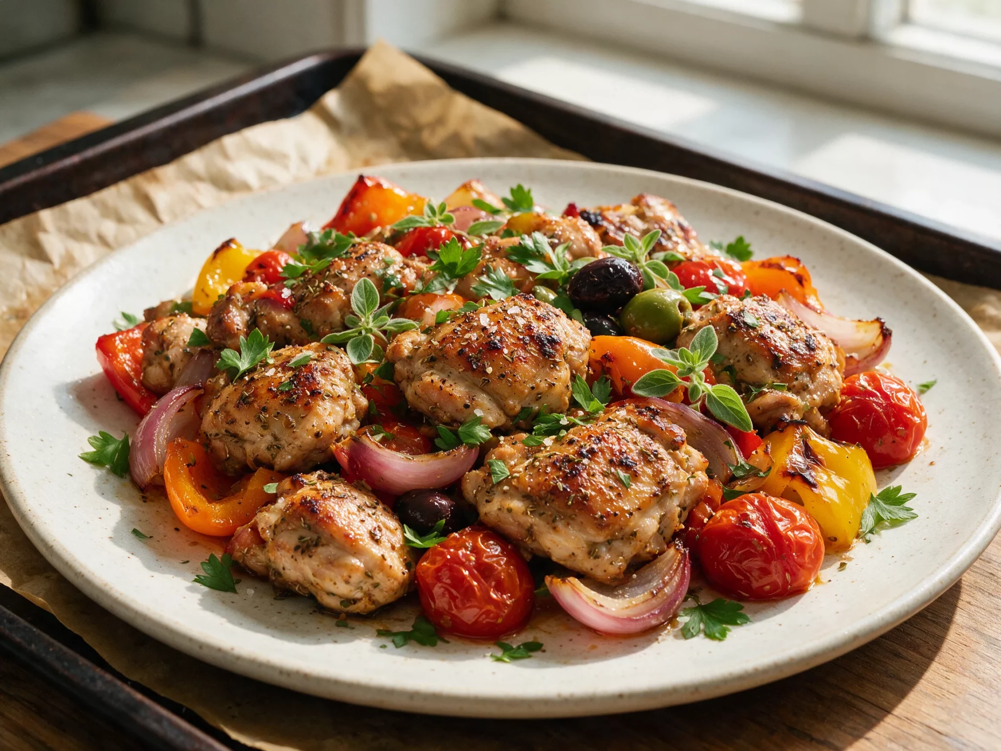 Sheet-Pan Chicken Souvlaki with Peppers and Onion
