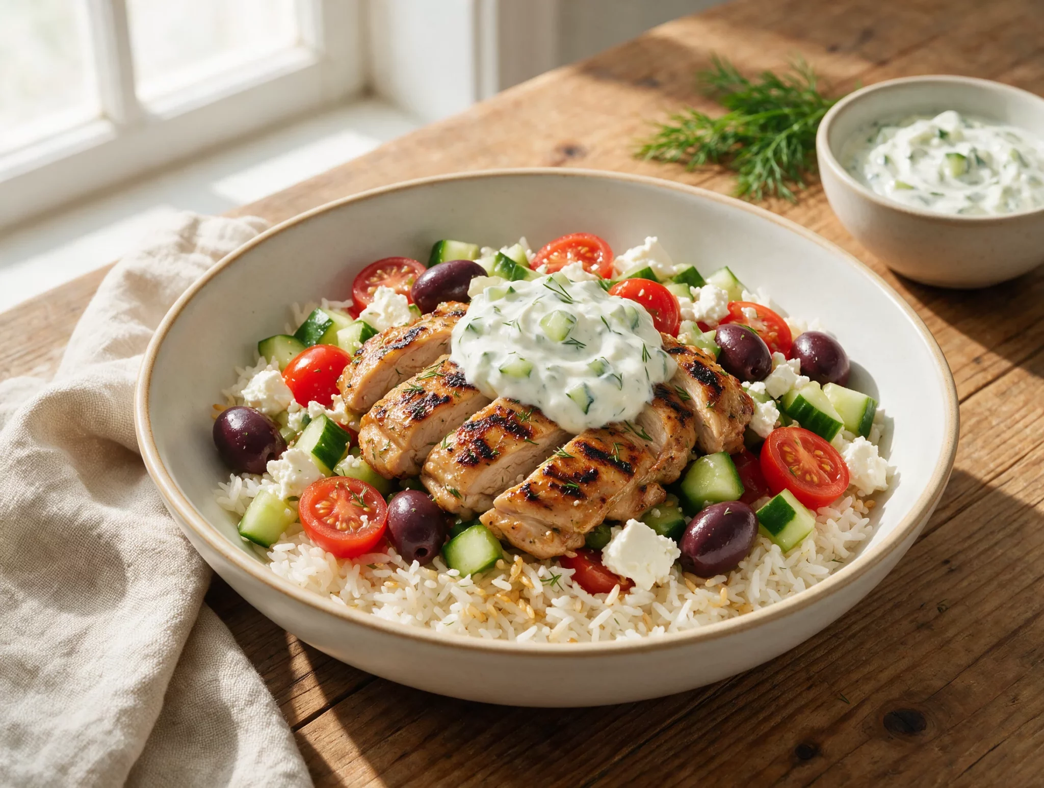 Grilled Chicken Pita Bowls with Fresh Tzatziki Sauce