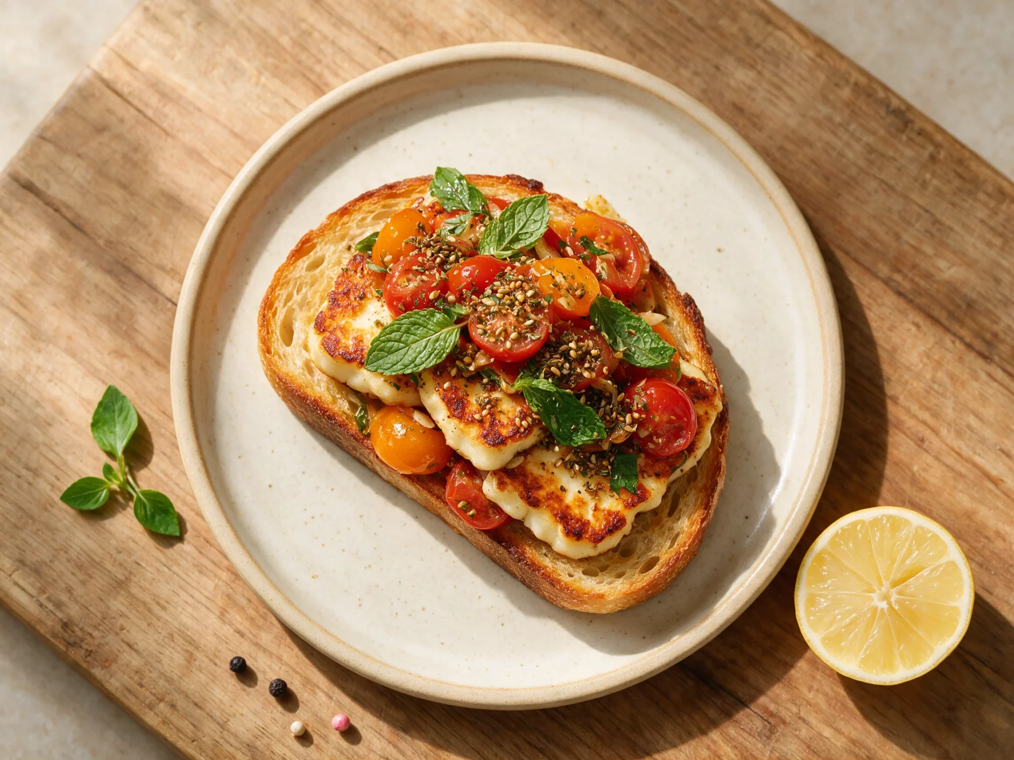 Pan-Fried Halloumi Breakfast Toast with Tomato and Za’atar