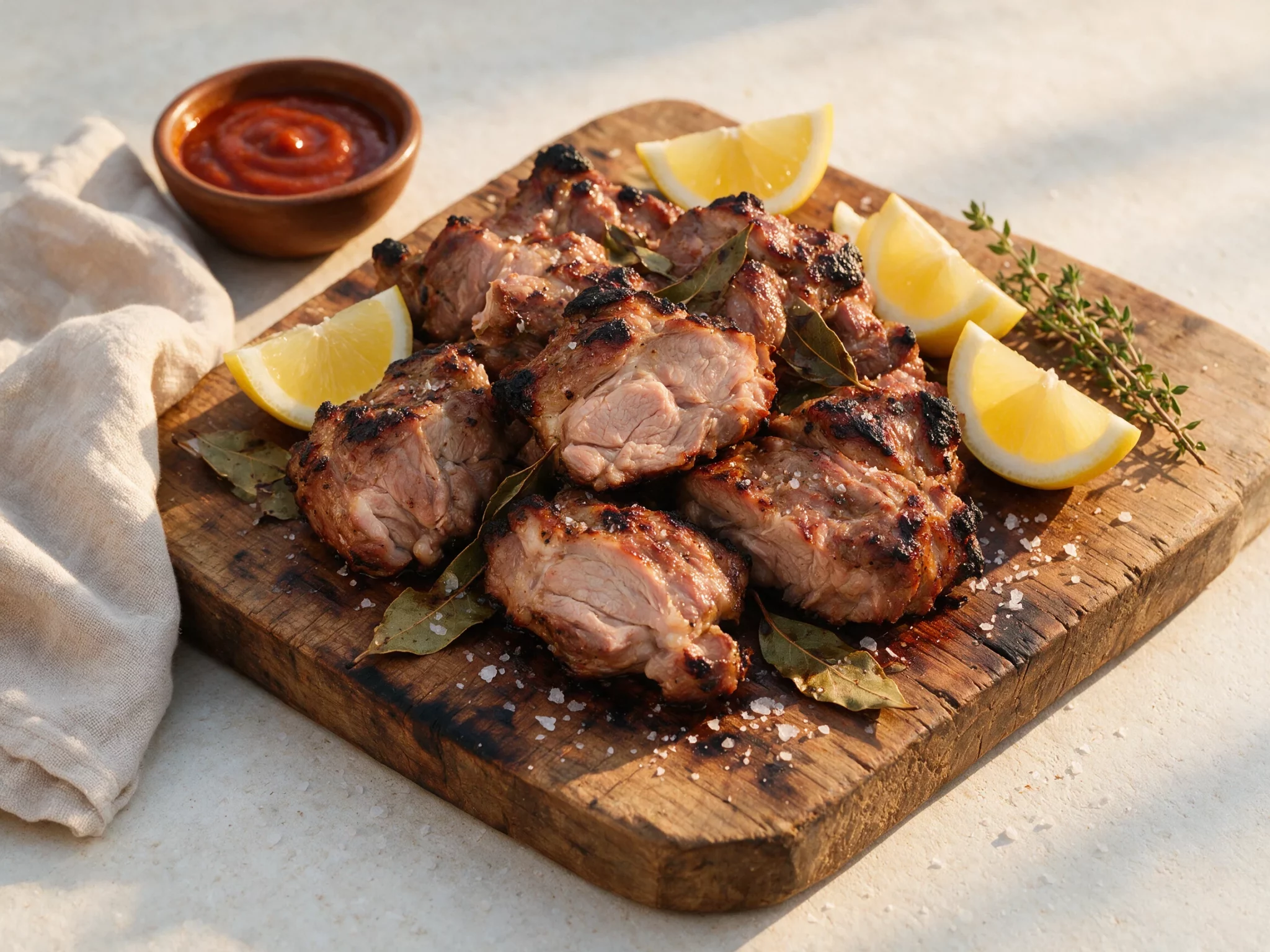 Traditional Cypriot Souvla: Charcoal-Grilled Pork