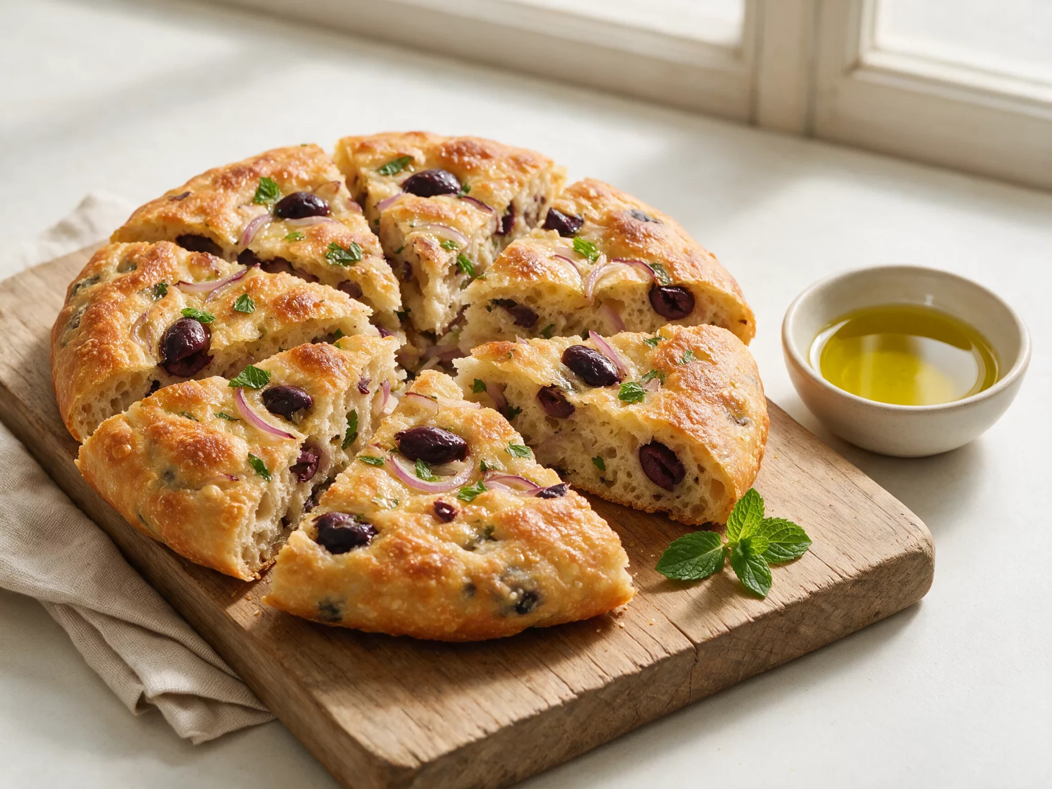 Oven-Baked Cypriot Olive Bread Eliopita with Mint