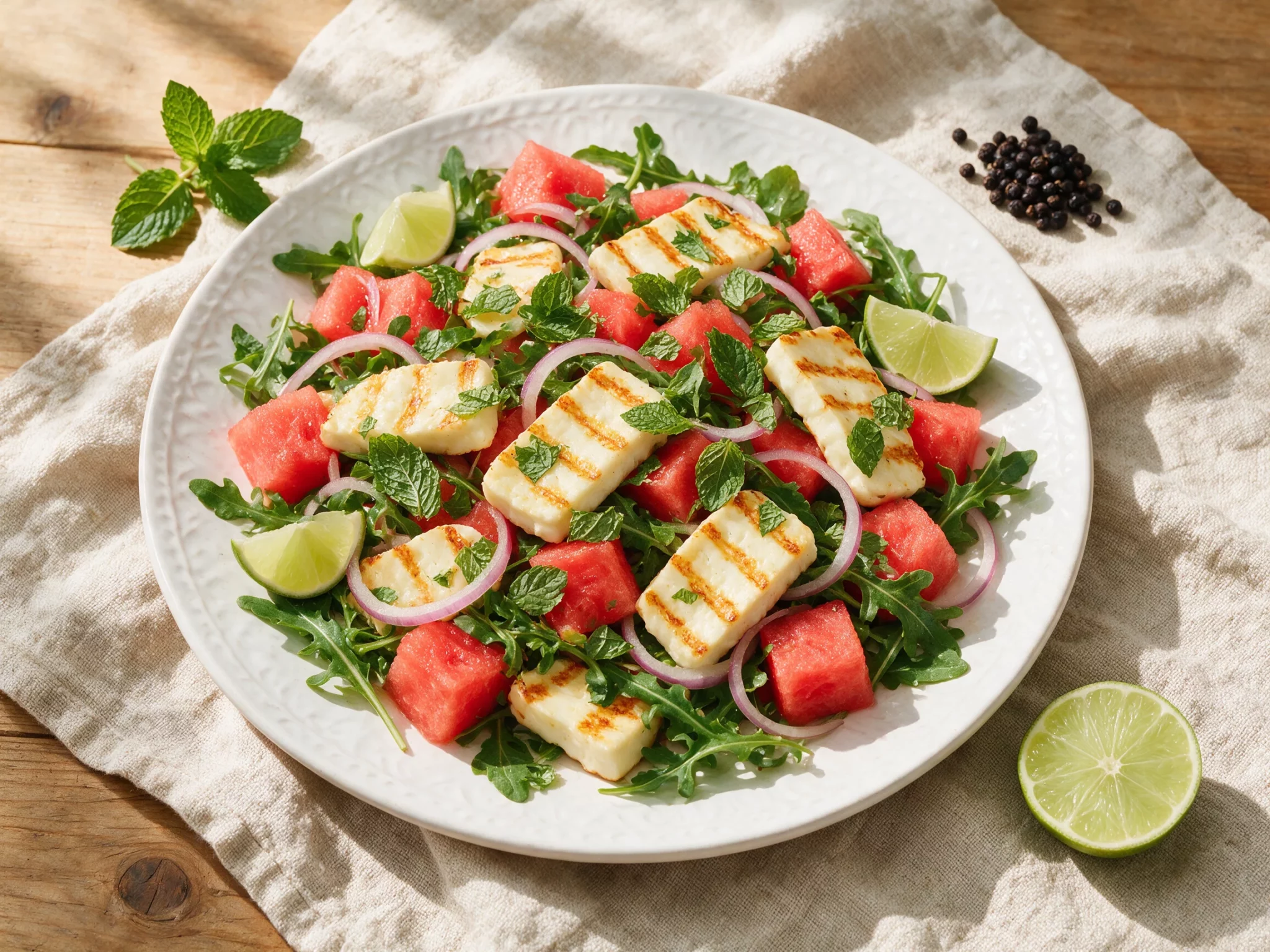 Charred Halloumi and Watermelon Salad with Fresh Mint