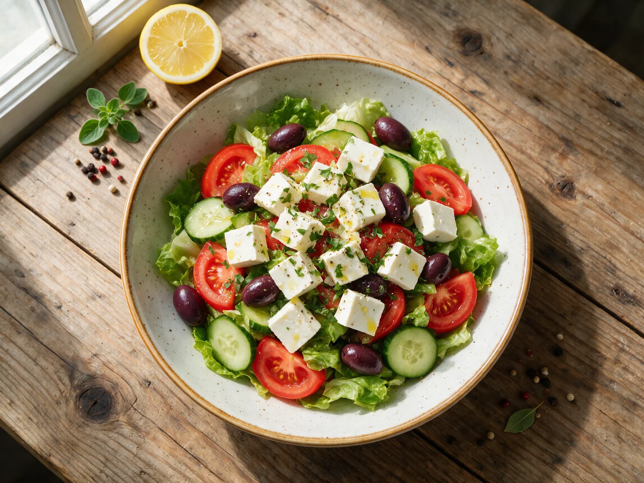Simple Cypriot Village Salad with Fresh Halloumi