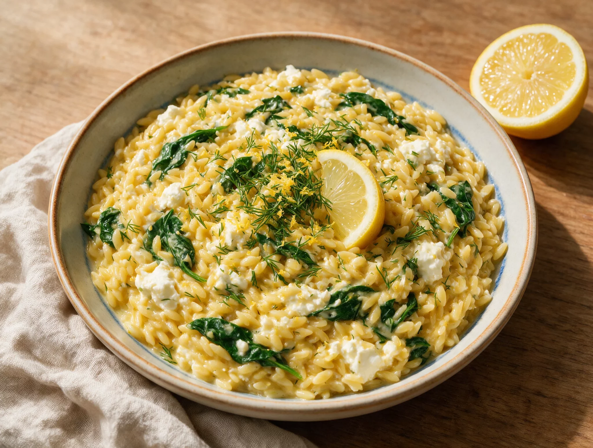One-Pot Creamy Lemon Orzo with Feta, Spinach and Dill