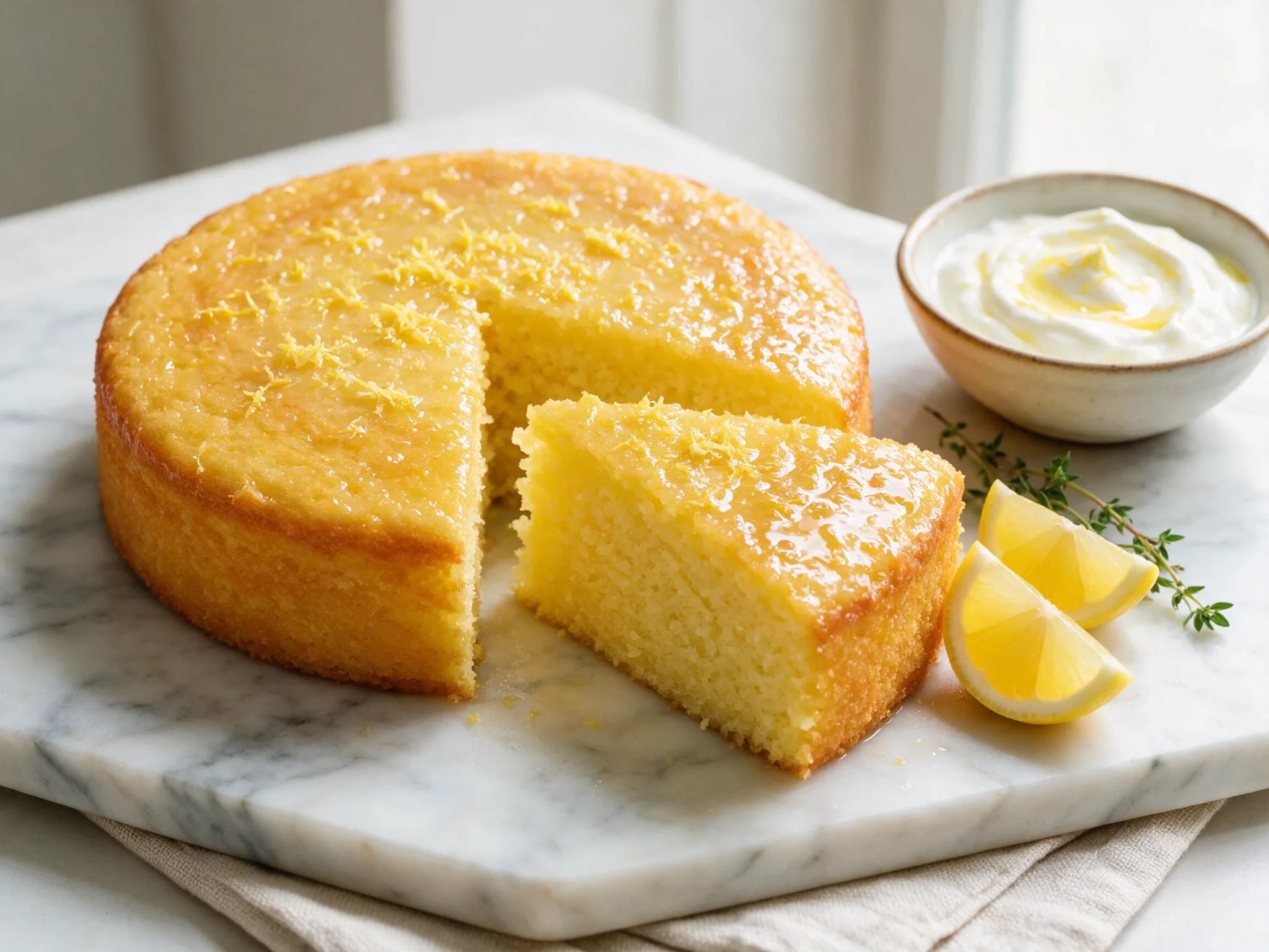 Soft Greek Lemon Yogurt Cake with Lemon Syrup Soak