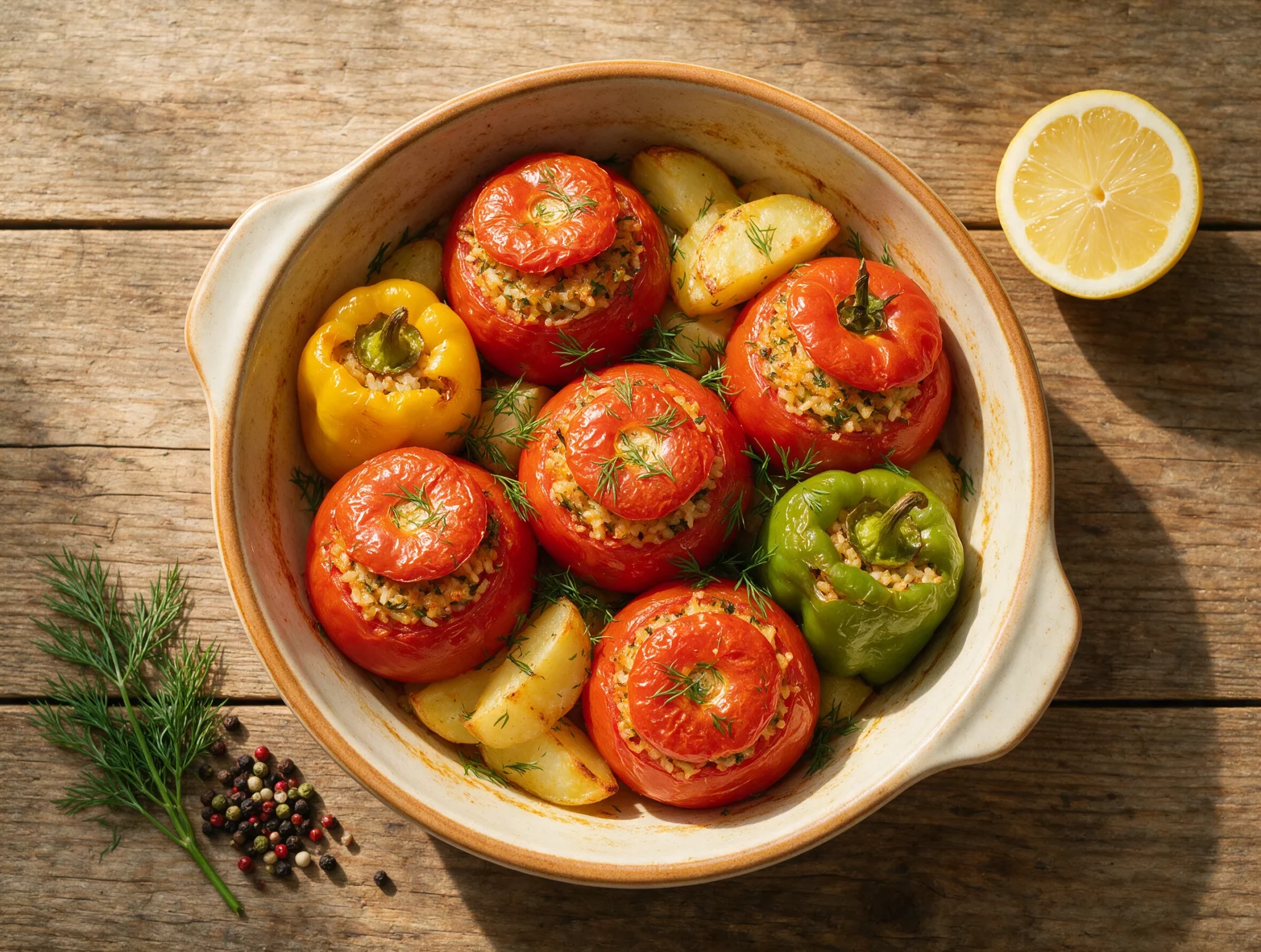 Greek Gemista: Oven-Baked Stuffed Tomatoes and Peppers