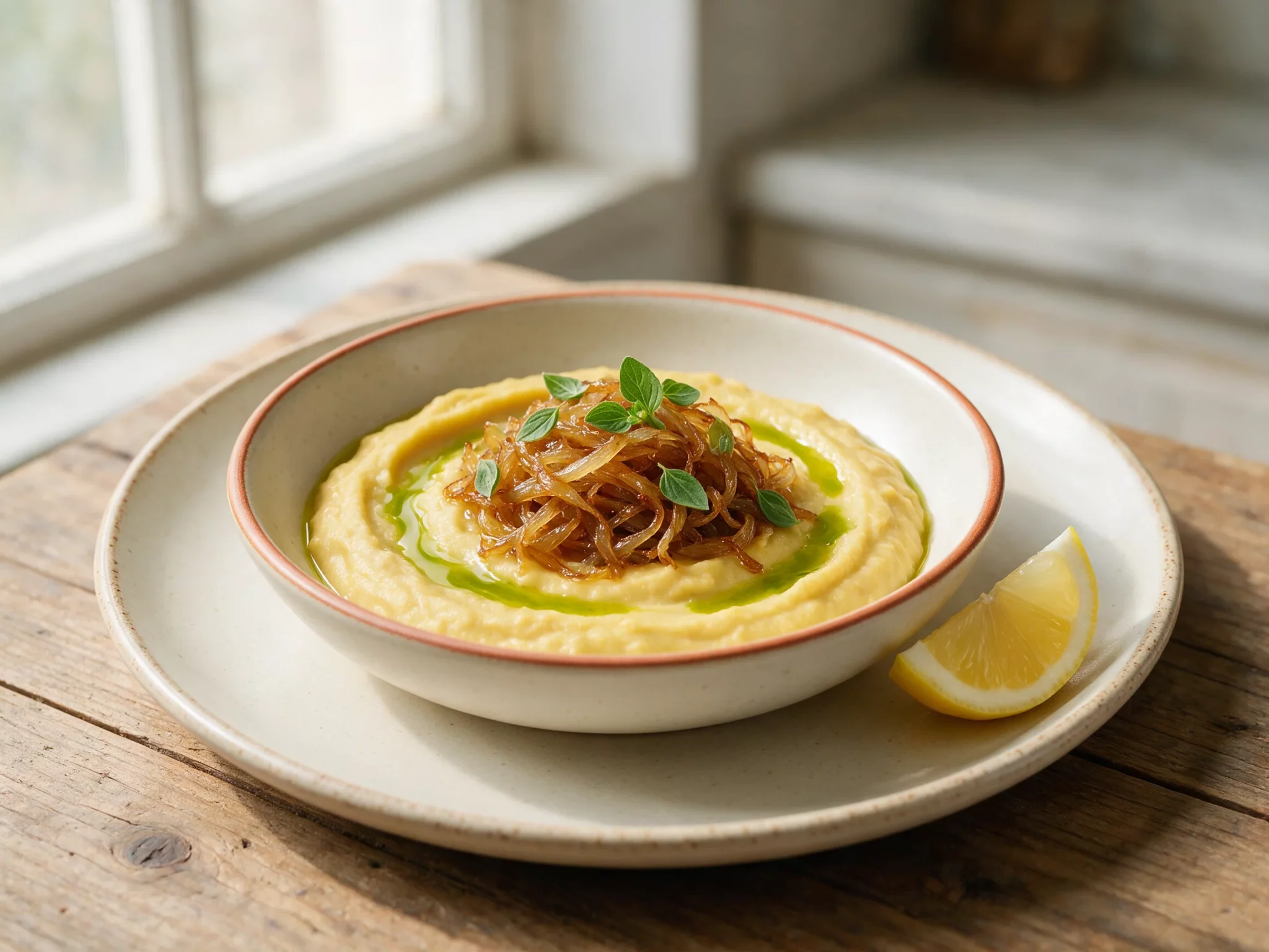 Silky Greek Fava with Golden Caramelized Onions
