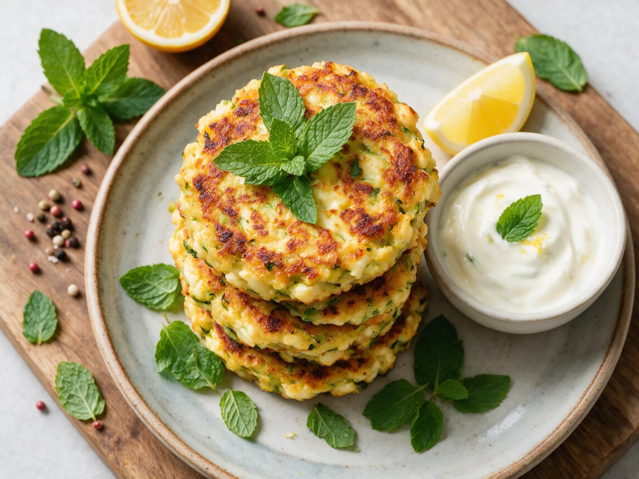 Pan-Fried Halloumi and Courgette Fritters with Mint