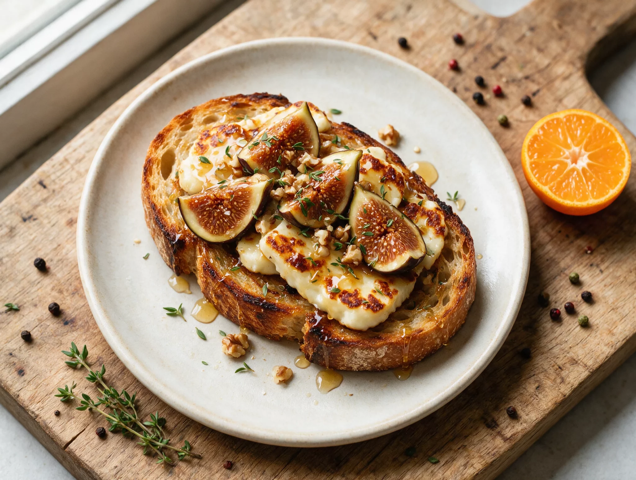 Seared Halloumi and Fresh Fig Toast with Honey Drizzle