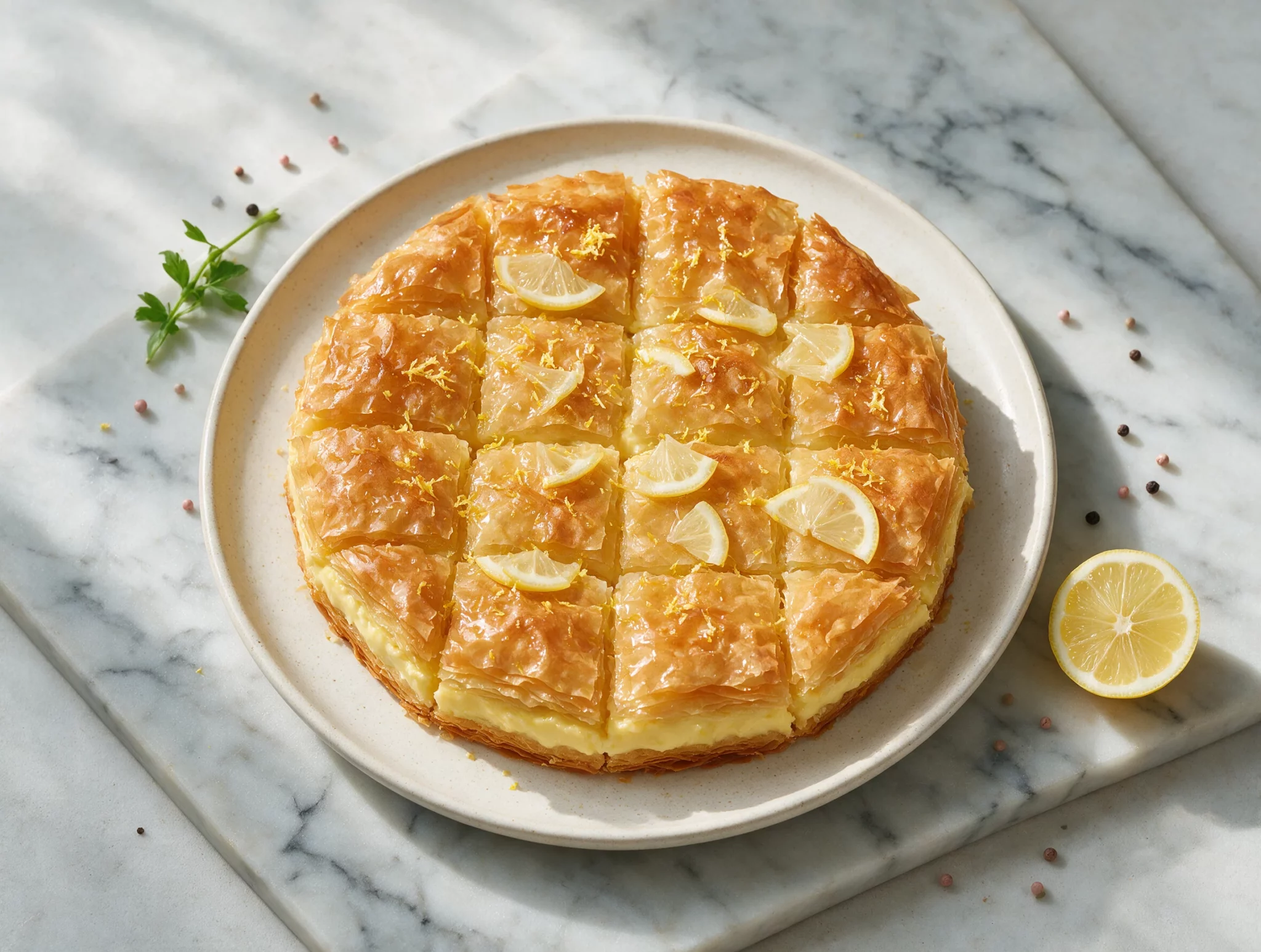 Golden Baked Lemon Phyllo Pie with Custard Filling