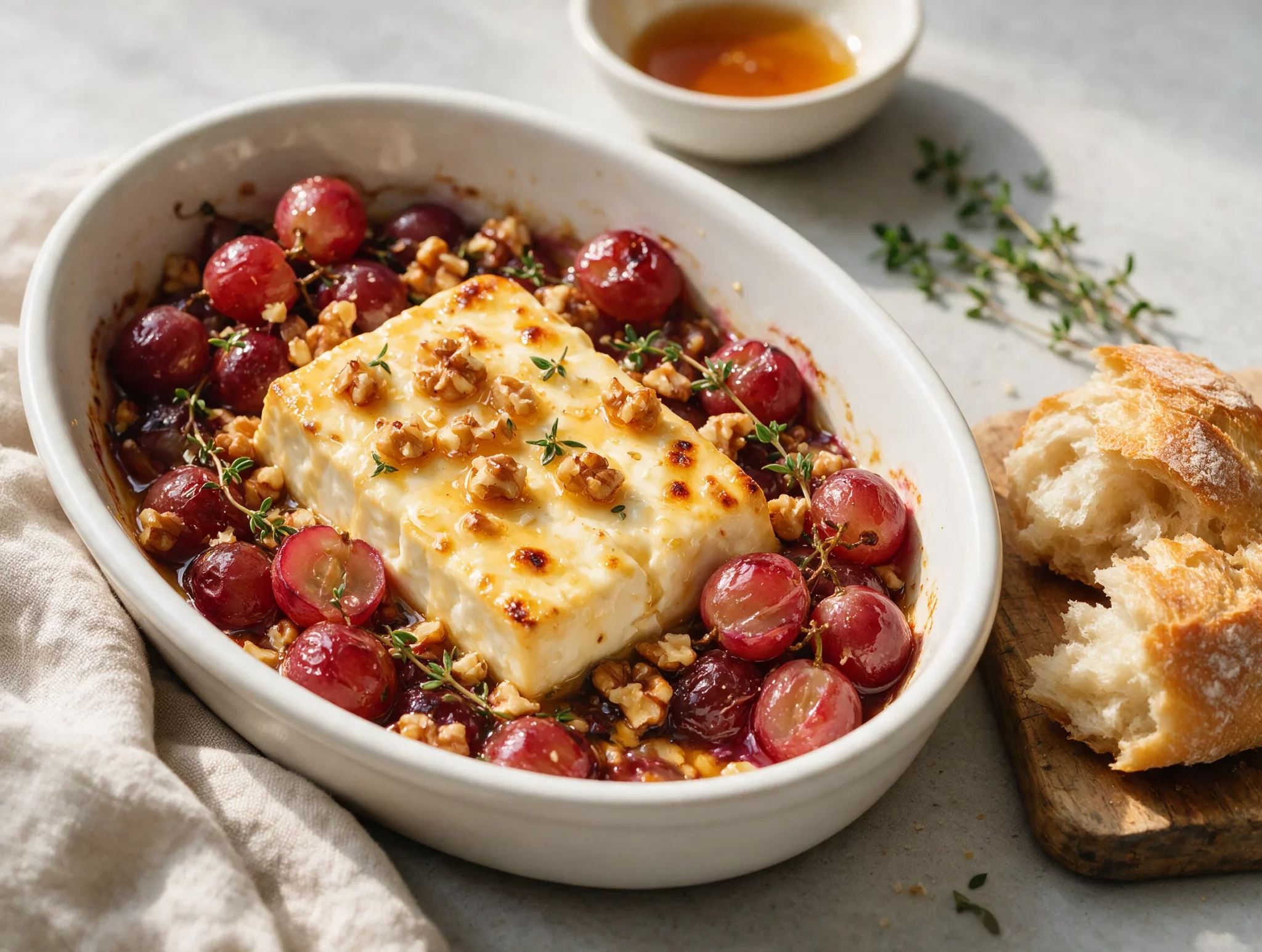 Warm Honey-Roasted Feta with Grapes and Toasted Walnuts