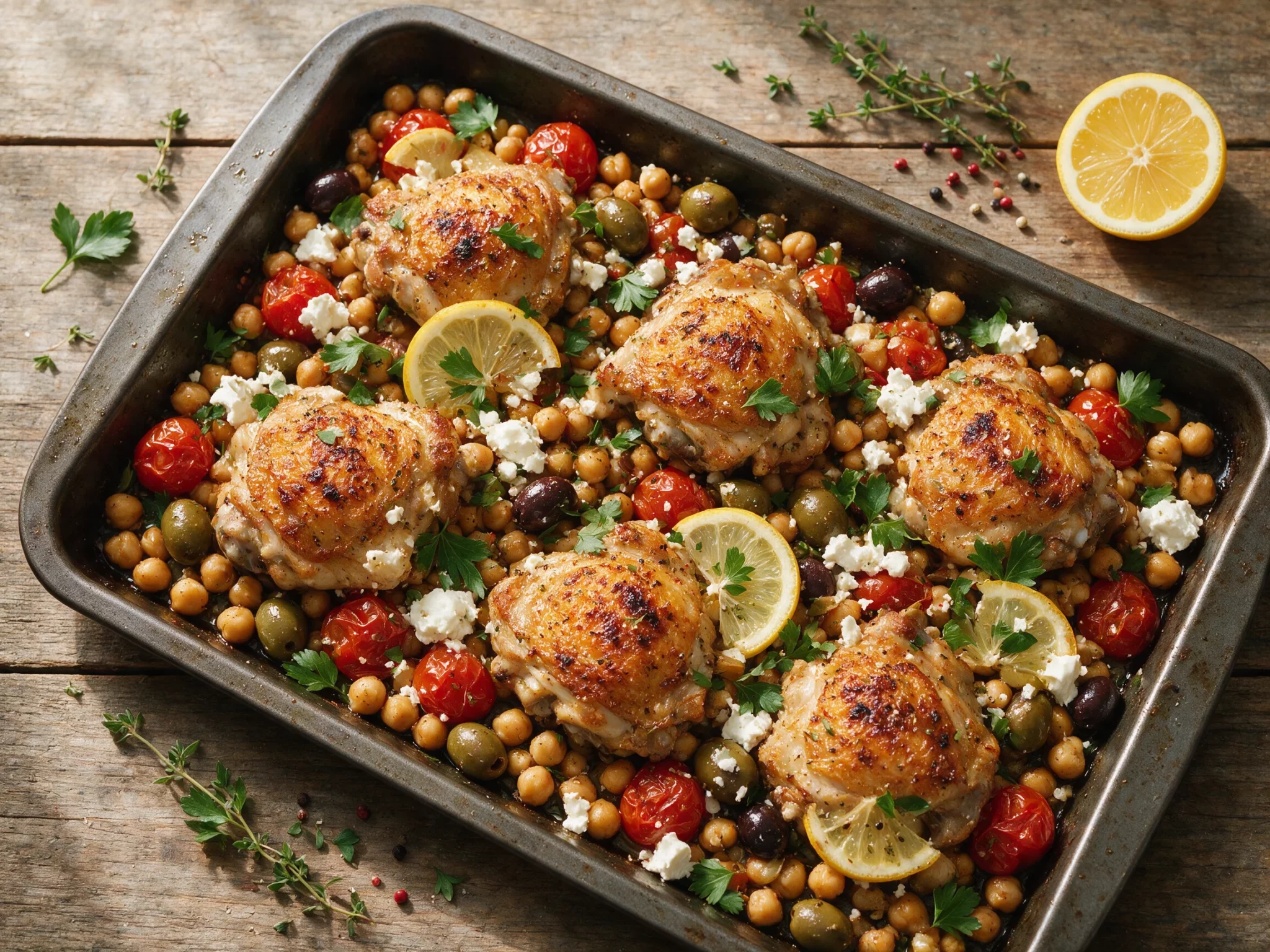 Roasted Mediterranean Chicken and Chickpea Tray Bake