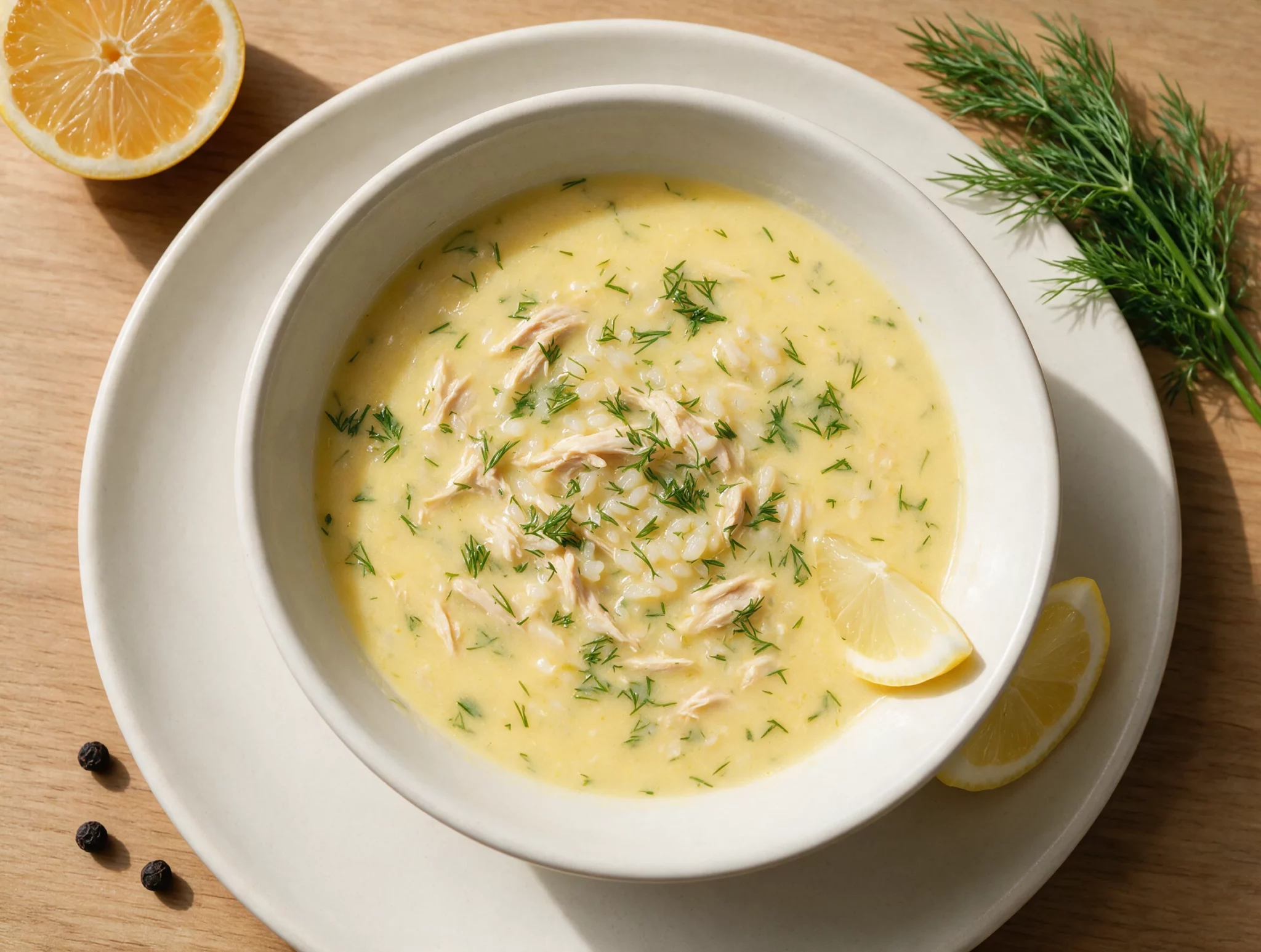 Classic Cypriot Avgolemono Soup with Chicken and Rice