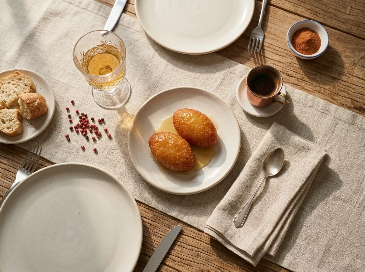 A small plate of shamishi pastries served with Cypriot coffee on a linen-covered table in soft afternoon light.