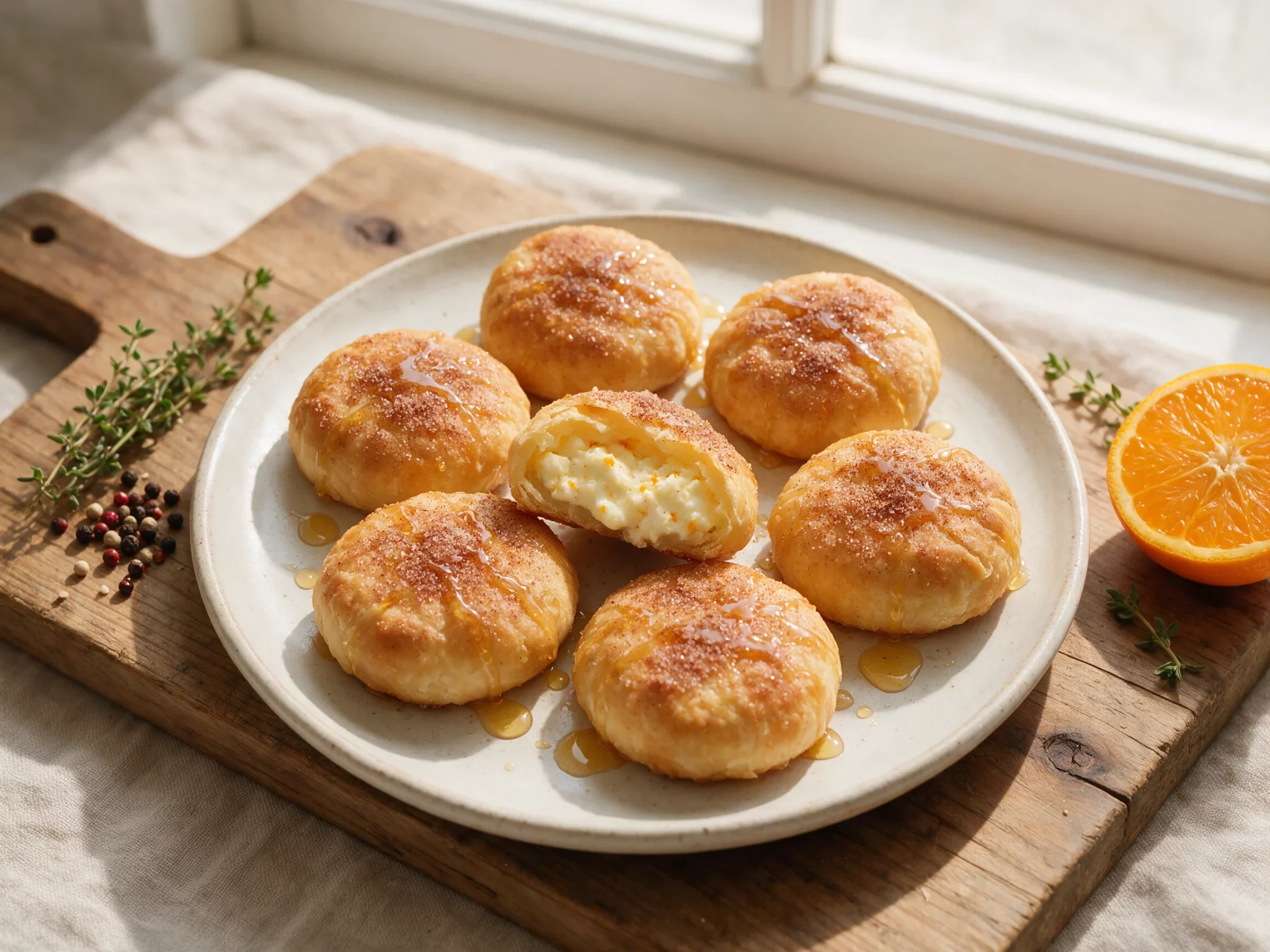 Baked Cypriot Anari Cheese Pastries with Honey and Cinnamon