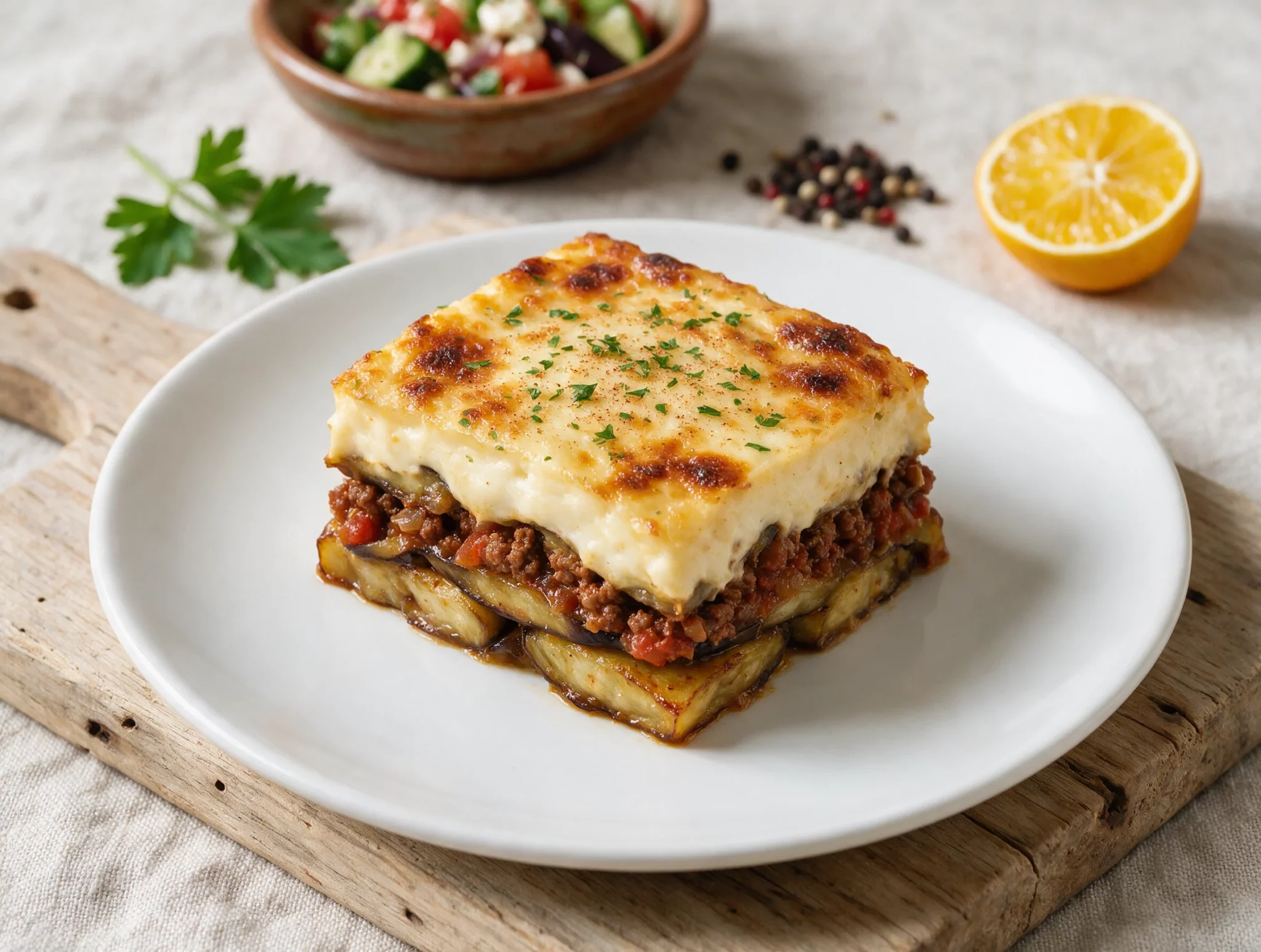 Traditional Baked Greek Moussaka with Golden Bechamel