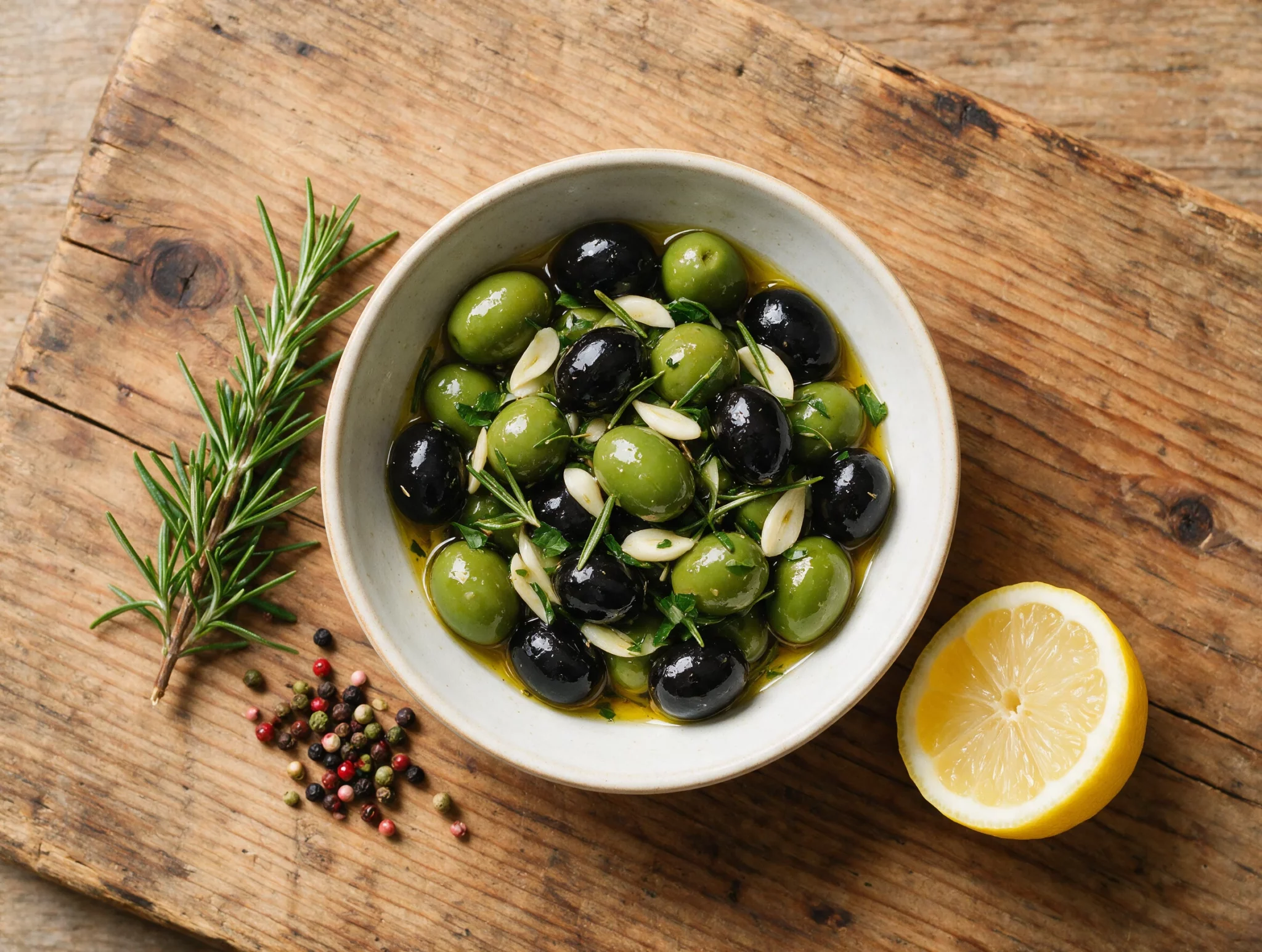 Bright Lemon and Herb Marinated Olives with Garlic