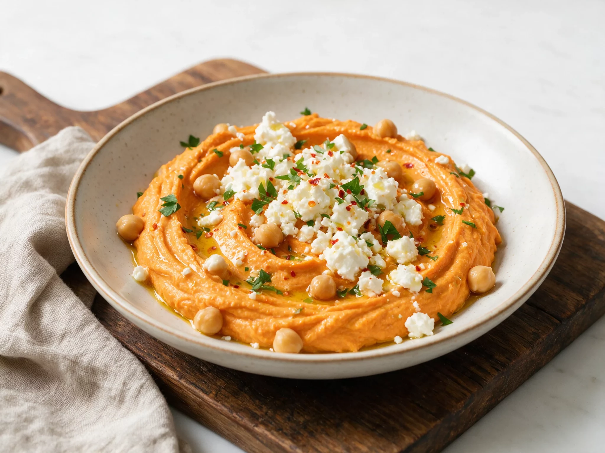 Smoky Roasted Carrot Hummus with Crumbled Feta Dip