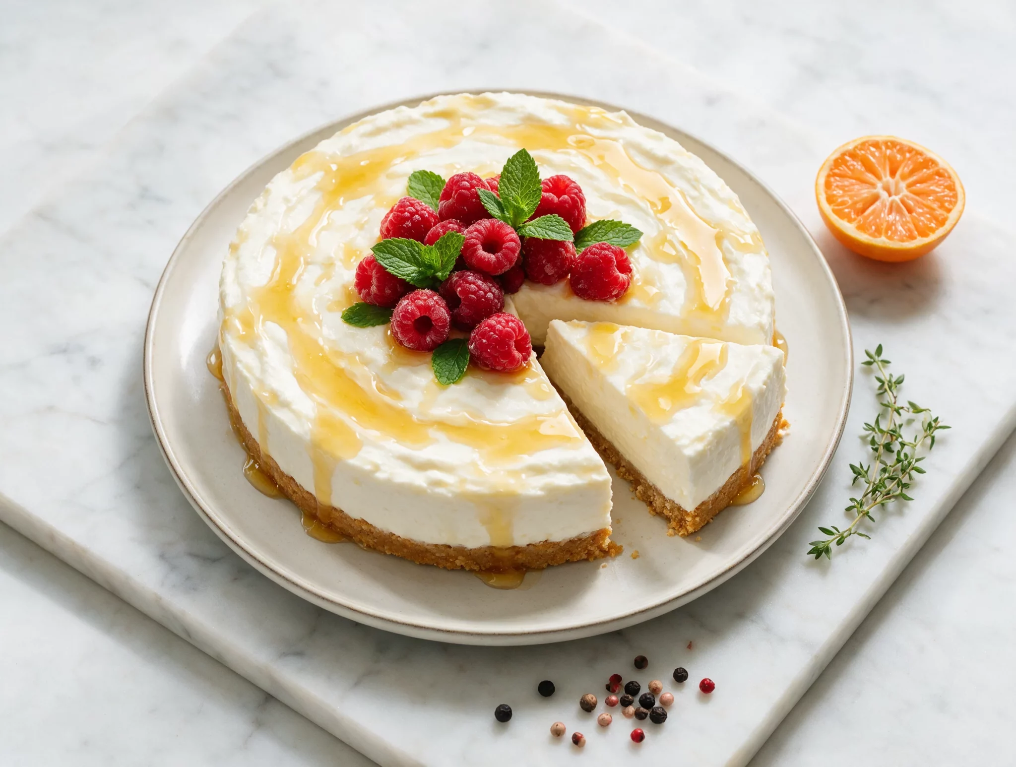 Easy Creamy No-Bake Greek Yogurt Cheesecake with Honey