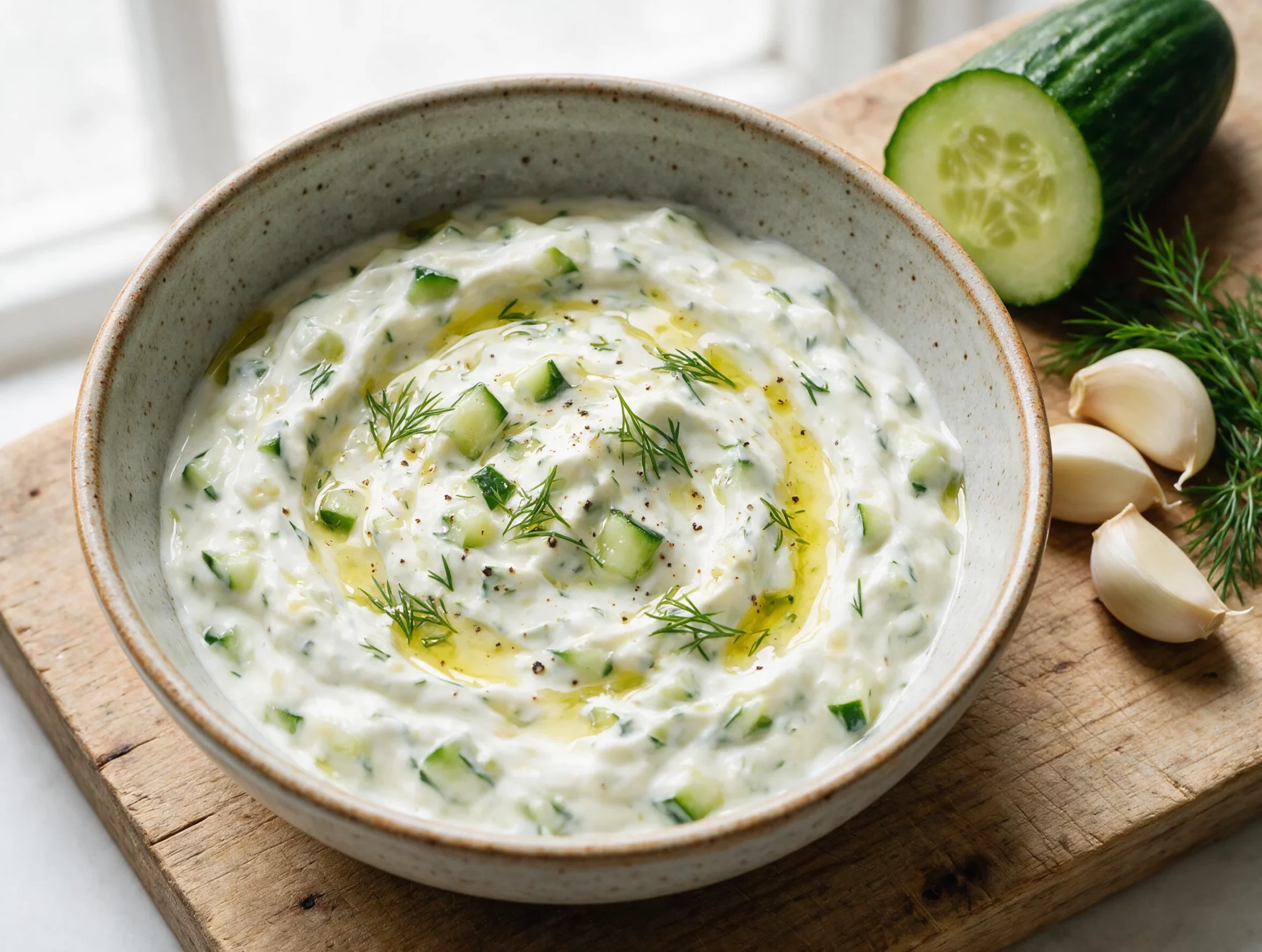 Easy Homemade Greek Tzatziki with Cucumber and Dill