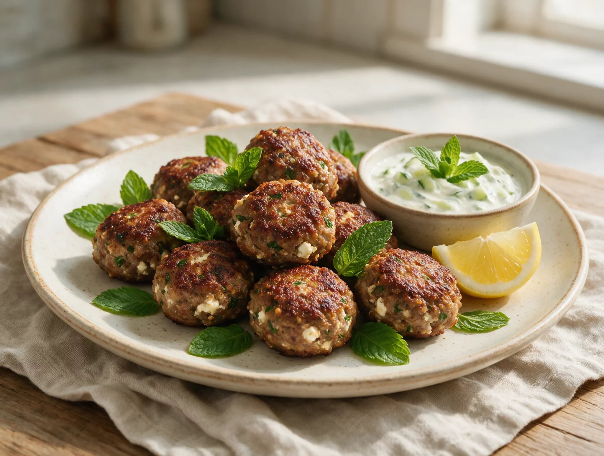 Pan-Fried Greek Lamb Meatballs with Fresh Mint