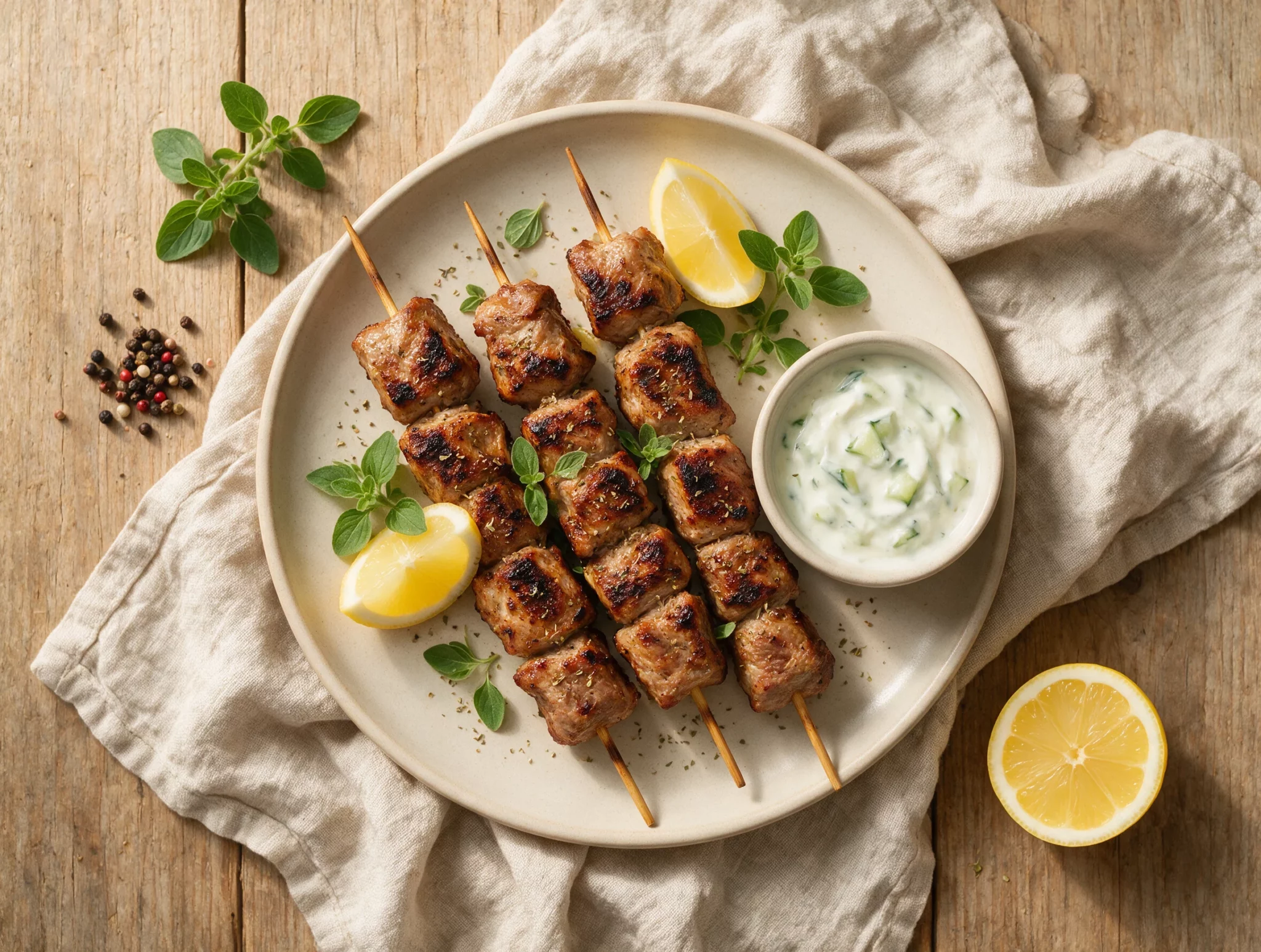 Grilled Cypriot Pork Souvlaki with Lemon and Oregano