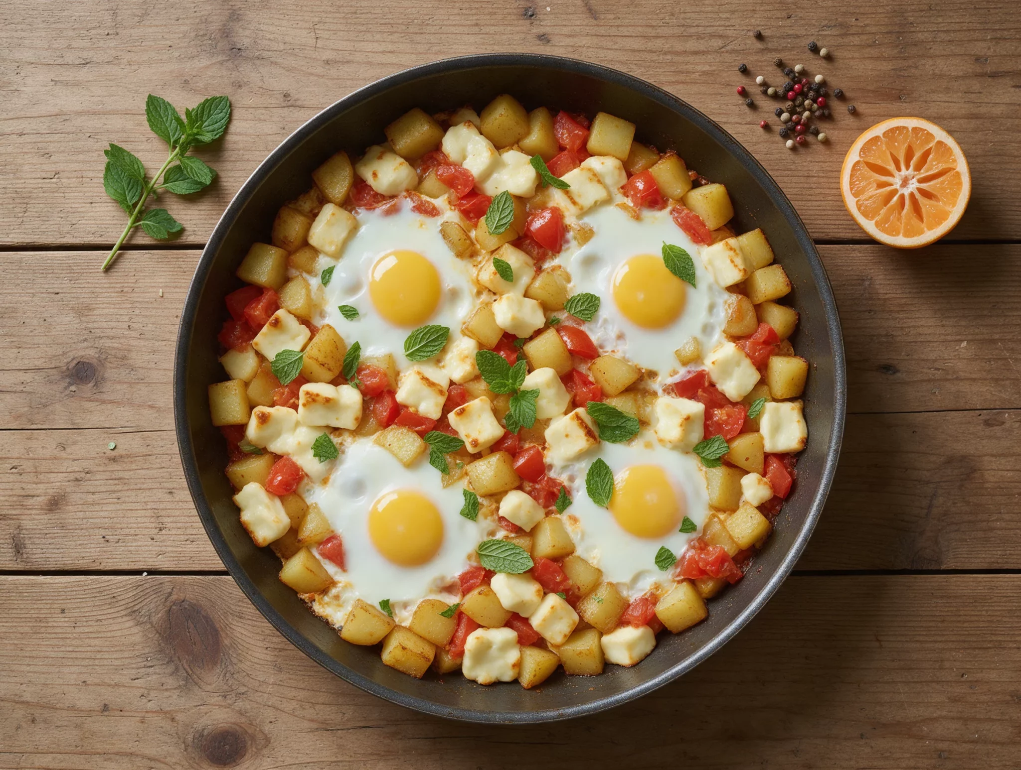 Pan-Fried Cypriot Potato and Egg Skillet with Halloumi
