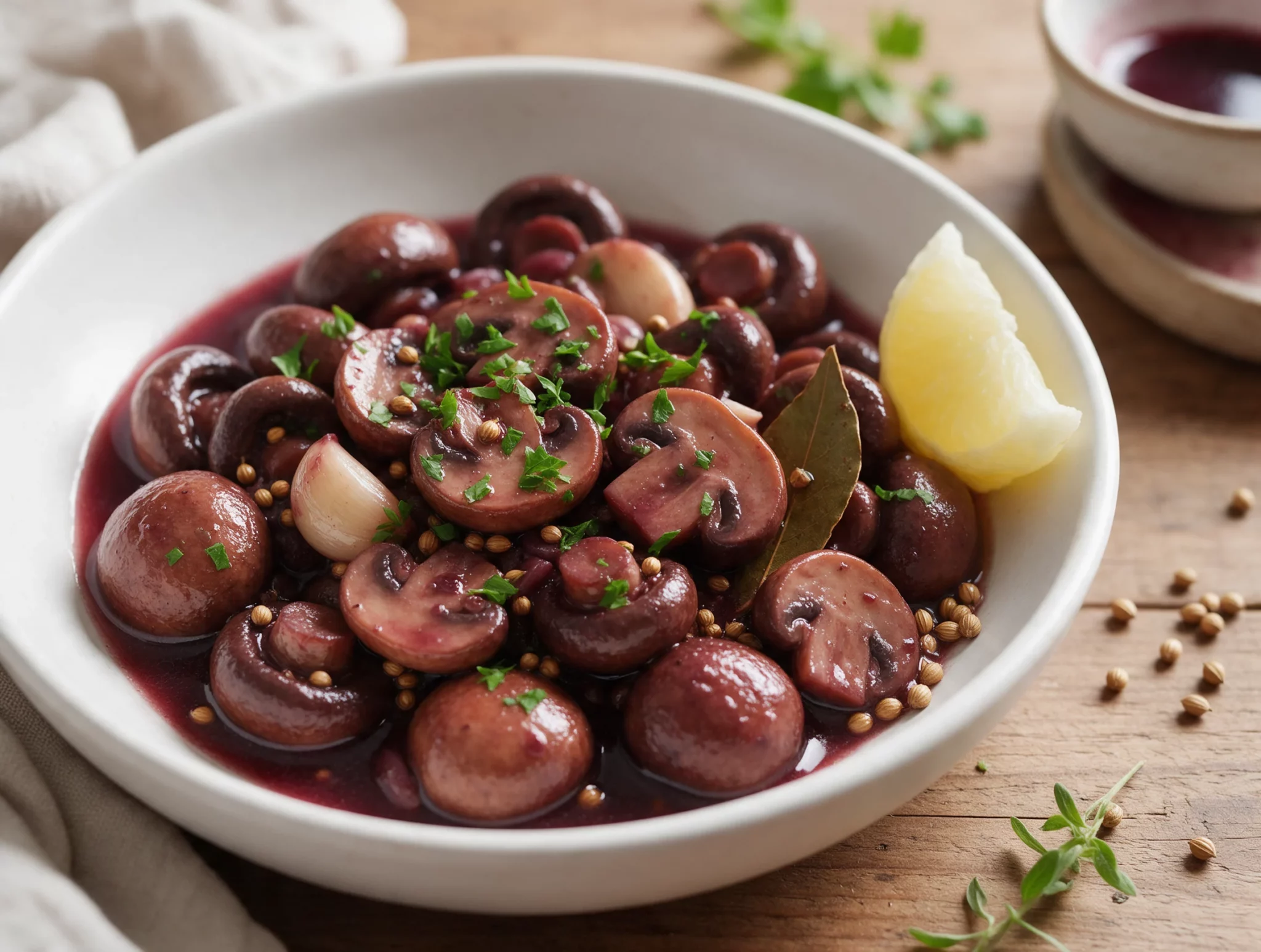 Cypriot Mushrooms Braised in Red Wine and Coriander