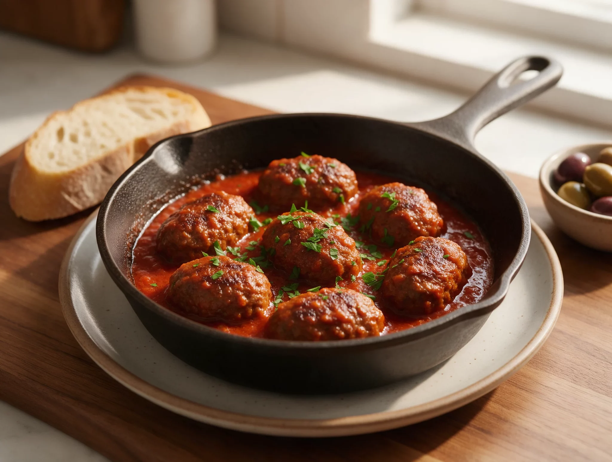 Pan-Seared Greek Soutzoukakia Meatballs in Tomato Sauce