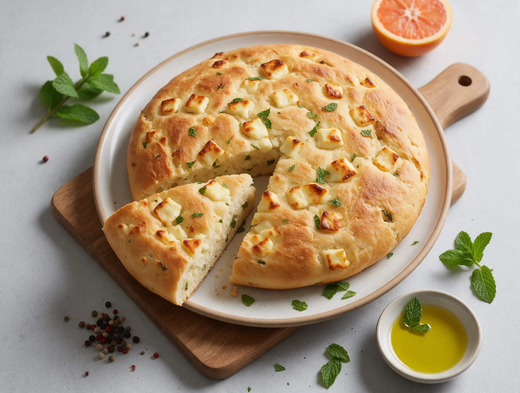 Easy Homemade Cypriot Halloumi Bread with Fresh Mint