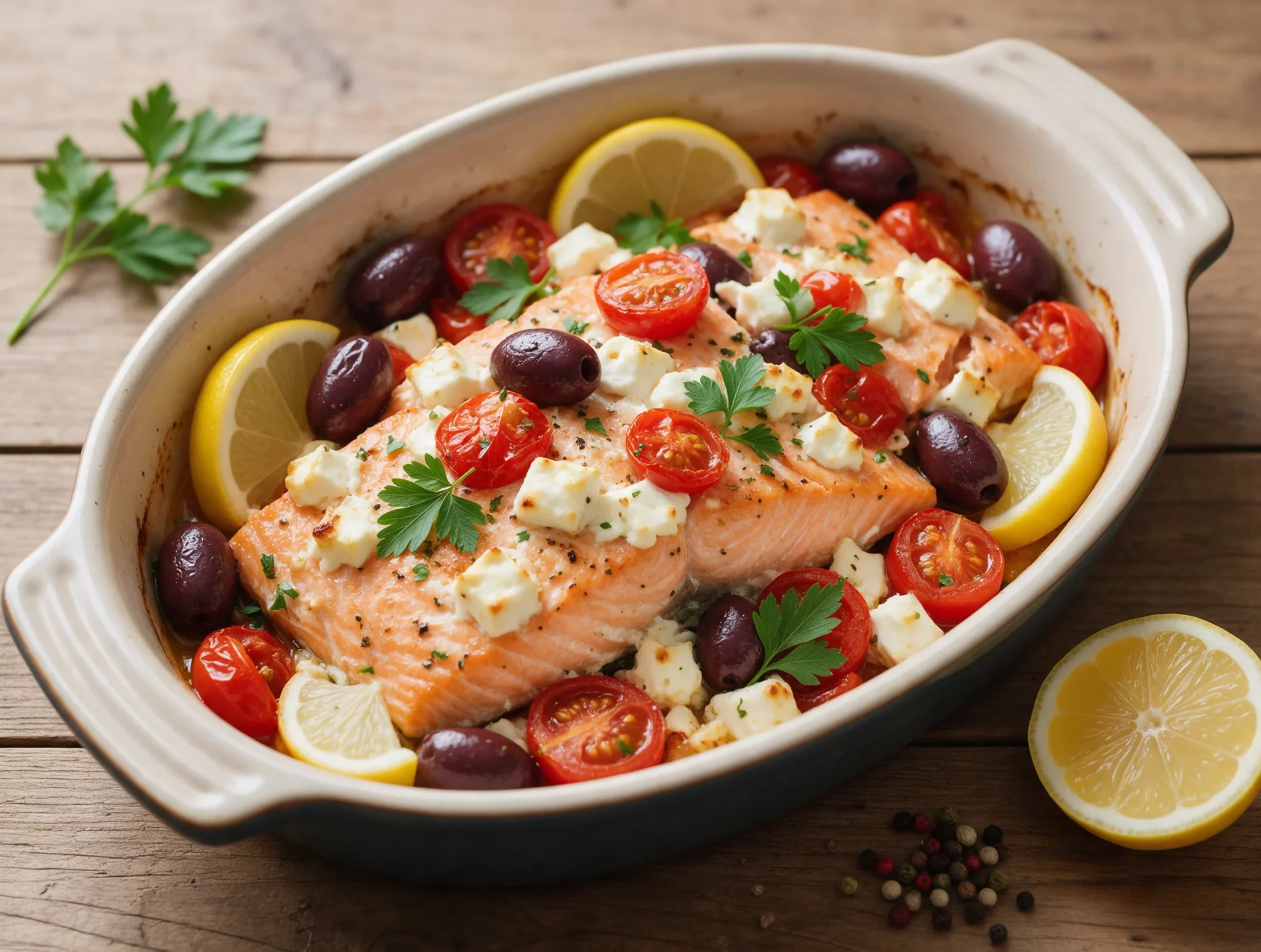 Easy Mediterranean Baked Salmon with Feta and Tomatoes