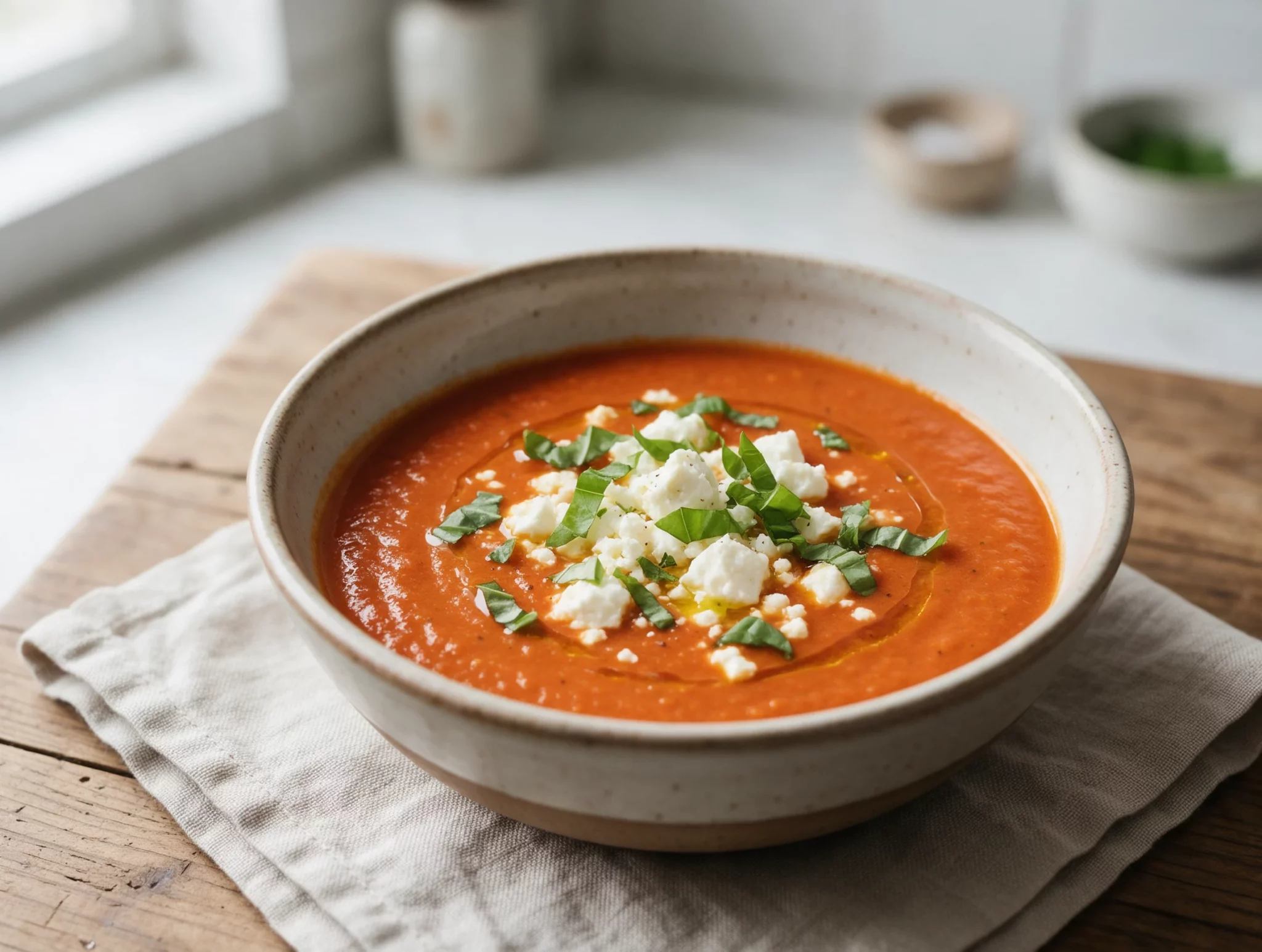 Smoky Mediterranean Roasted Tomato Soup with Feta