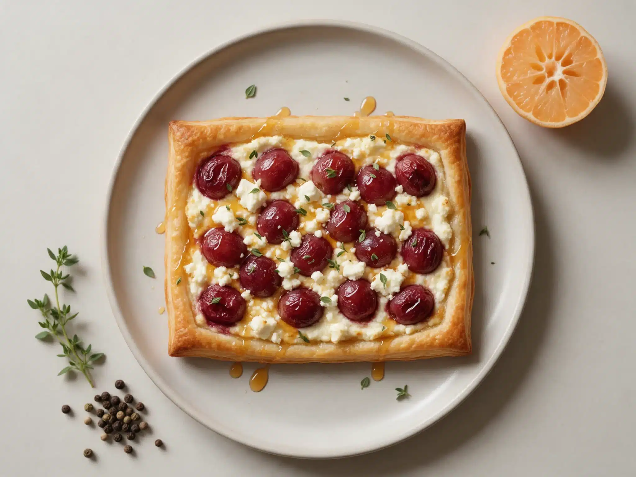 Roasted Grape and Feta Tart with Honey and Fresh Thyme