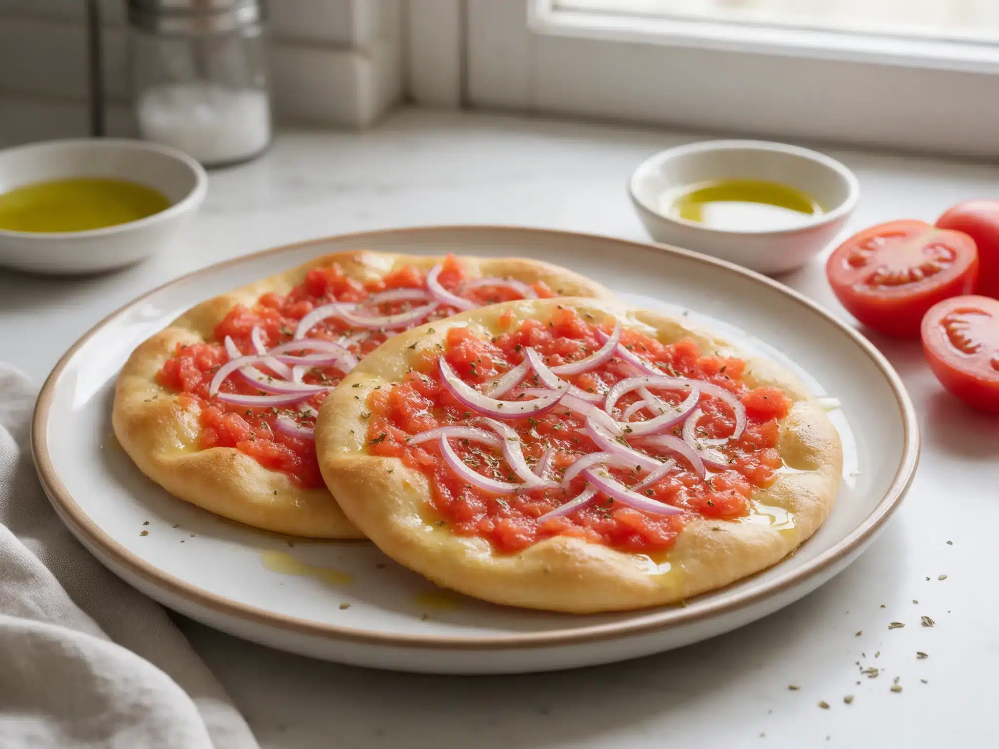 Kimolos Ladenia: Olive Oil Flatbread with Tomato and Onion
