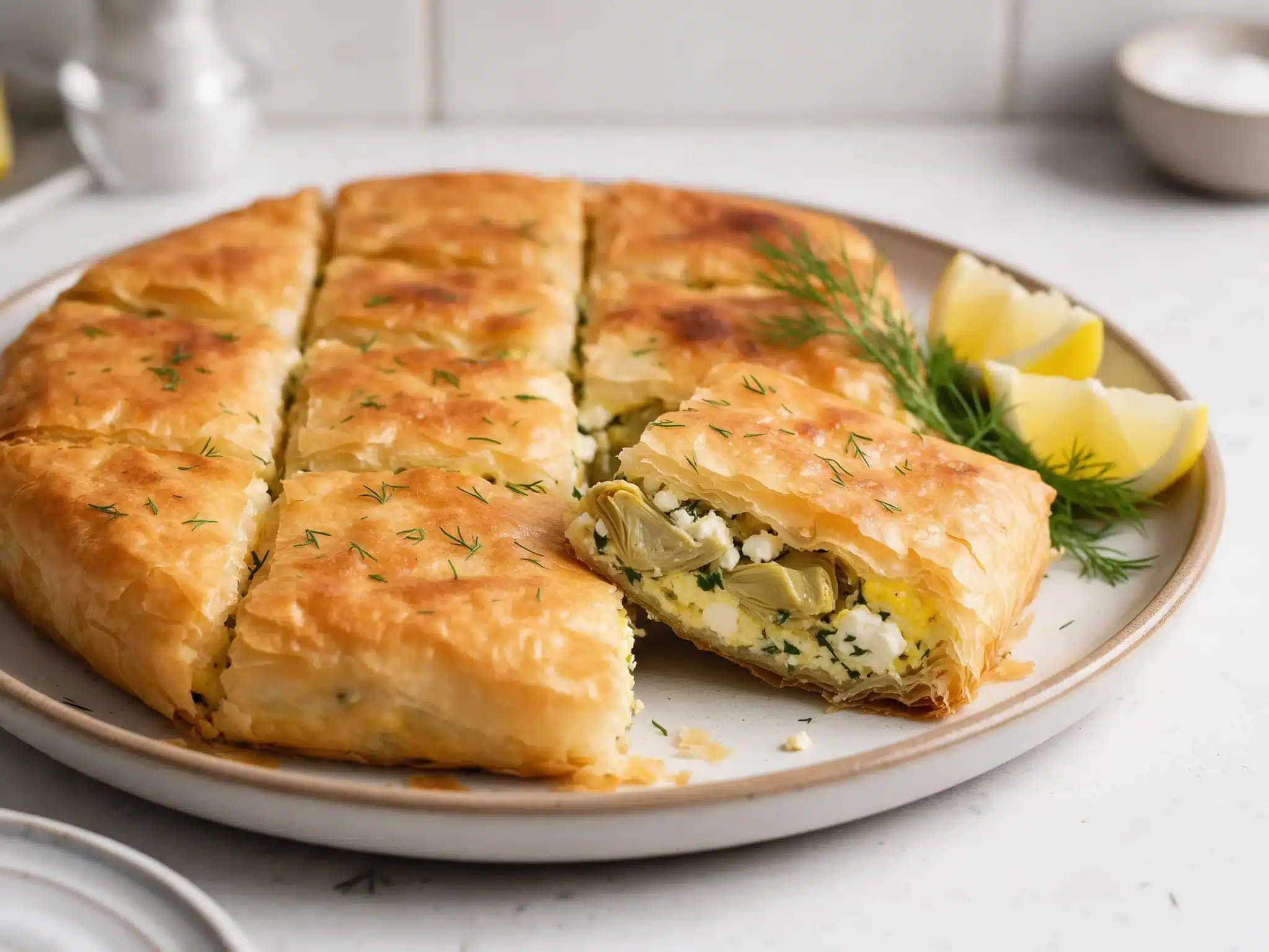 Baked Tinos Artichoke and Feta Pie with Crisp Phyllo