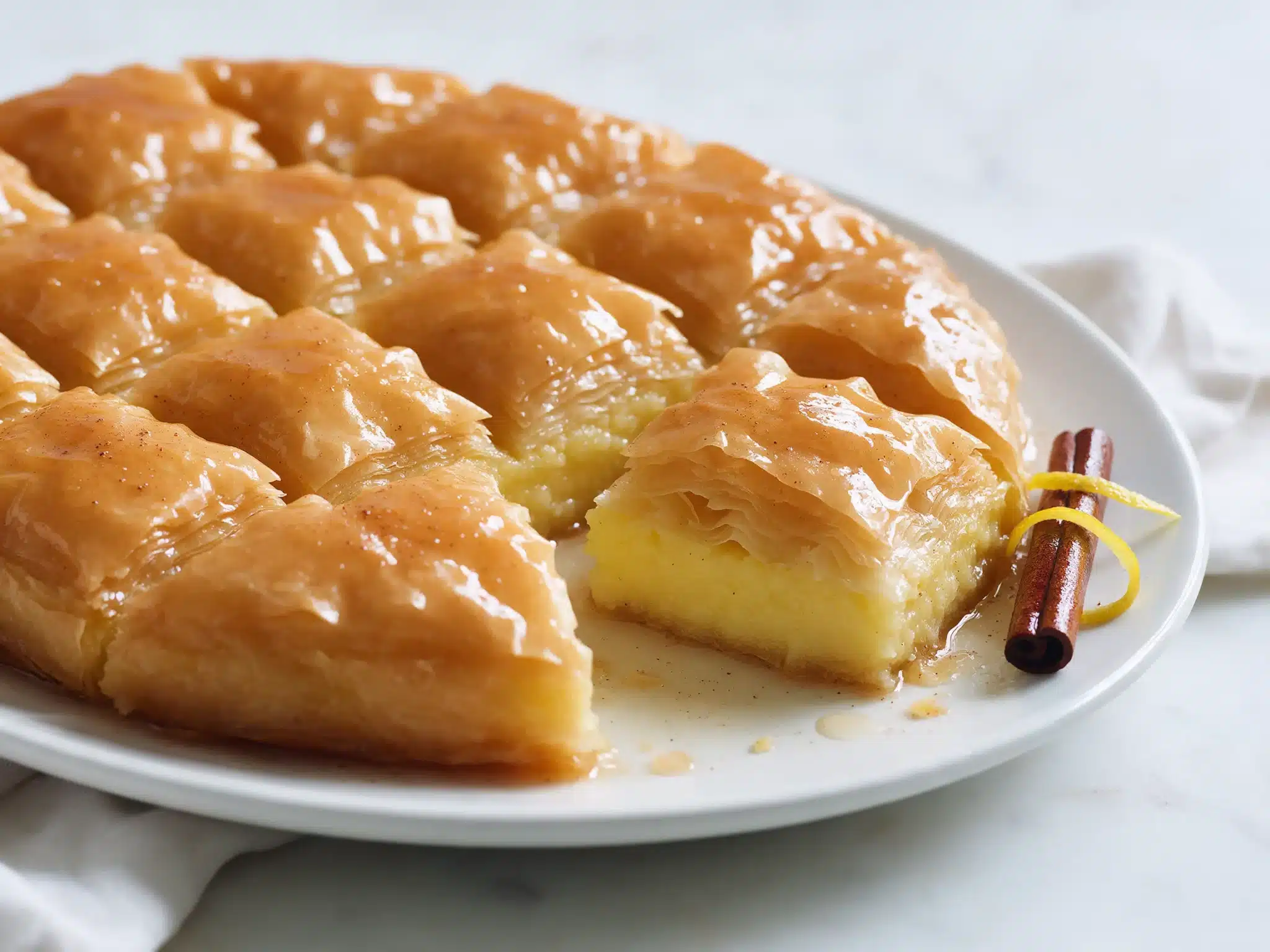 Galaktoboureko Custard Pie with Lemon-Cinnamon Syrup