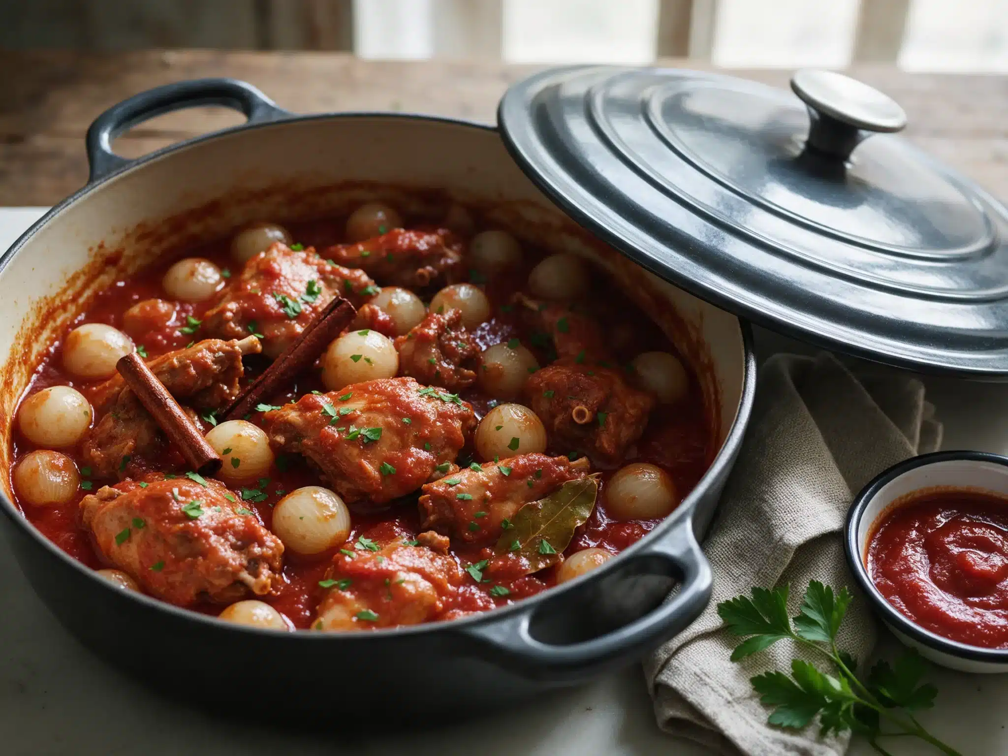 Slow-Braised Greek Rabbit Stifado with Pearl Onions