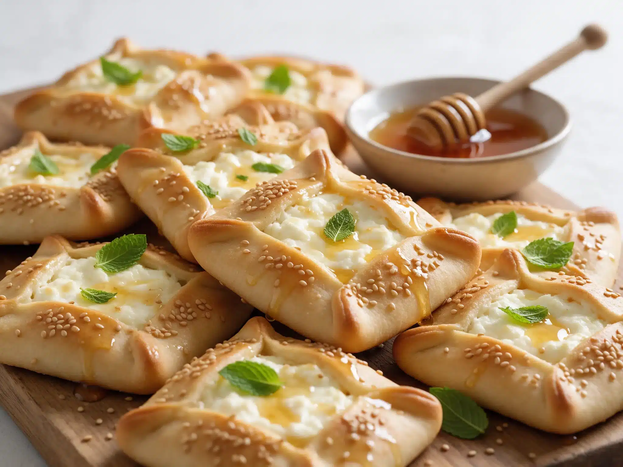 Baked Cretan Kalitsounia with Honey and Mizithra Cheese